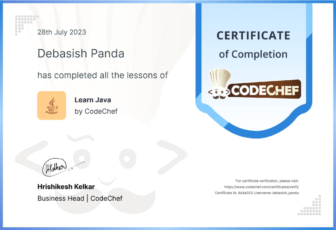 Core Java certificate